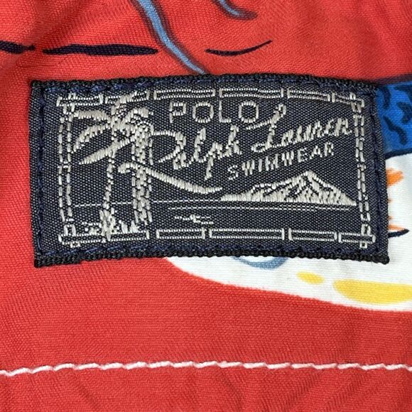 Polo‎ Ralph Lauren Mens Orange Graphic Marlins Swim Trunks Board Shorts Sz Large - Picture 4 of 12
